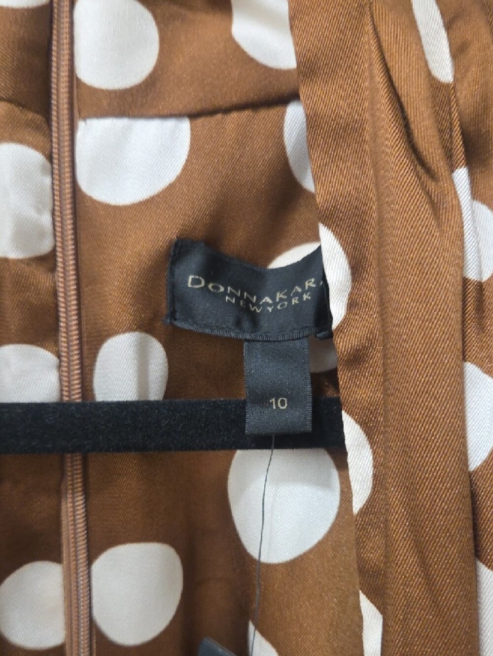 New Donna Karan Brown and Cream Polka Dot Midi Dress - Picture 3 of 6